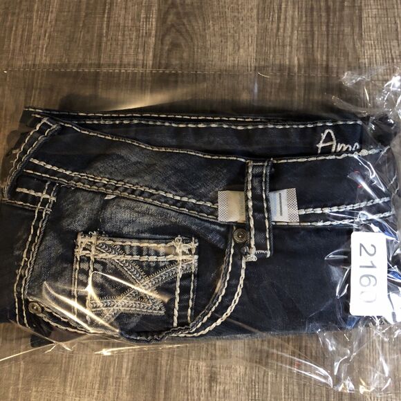 Amethyst Regina Jeans Womens 10 Skinny Dark-Wash 40x31 Whiskered Embroidered - Picture 11 of 11